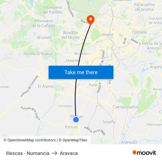 Illescas - Numancia to Aravaca map