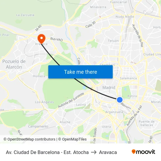 Av. Ciudad De Barcelona - Est. Atocha to Aravaca map