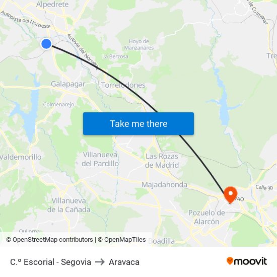 C.º Escorial - Segovia to Aravaca map