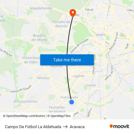 Campo De Fútbol La Aldehuela to Aravaca map