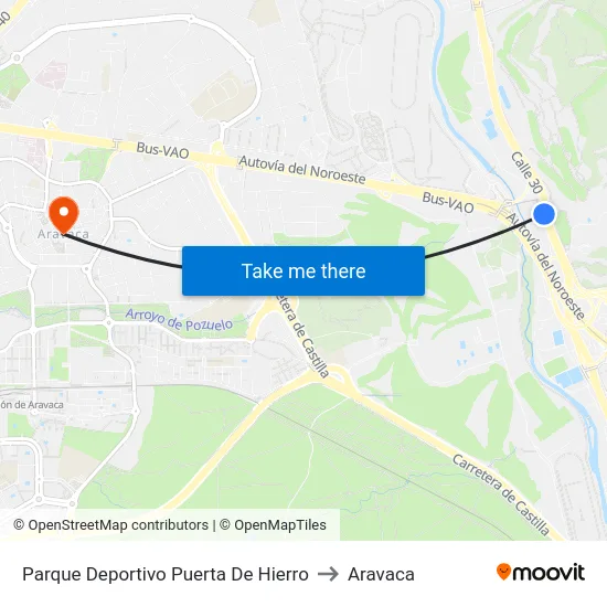 Parque Deportivo Puerta De Hierro to Aravaca map