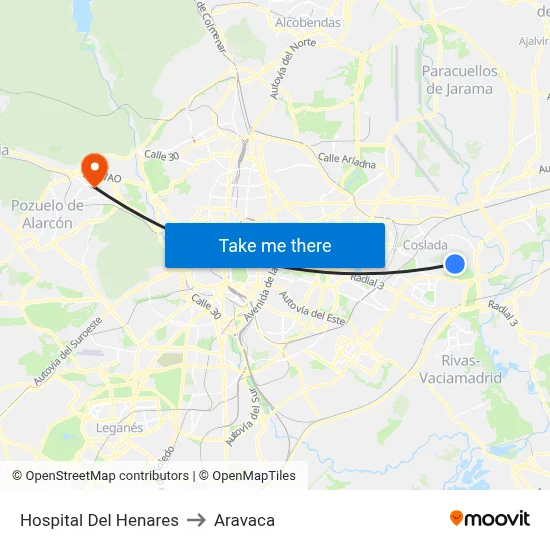 Hospital Del Henares to Aravaca map