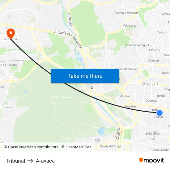 Tribunal to Aravaca map