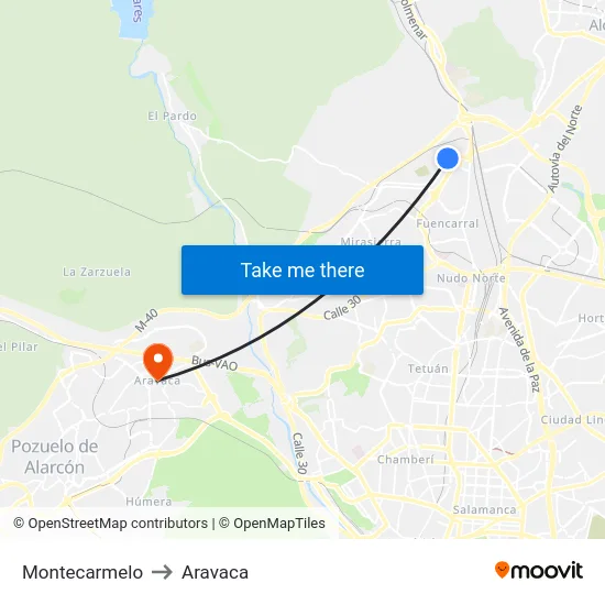 Montecarmelo to Aravaca map
