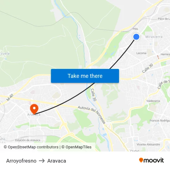 Arroyofresno to Aravaca map