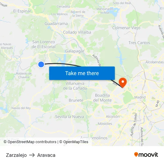 Zarzalejo to Aravaca map
