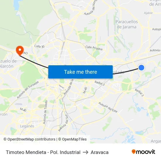 Timoteo Mendieta - Pol. Industrial to Aravaca map