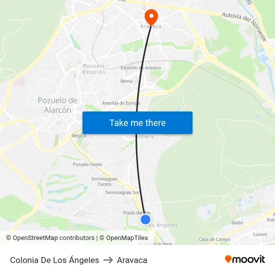 Colonia De Los Ángeles to Aravaca map