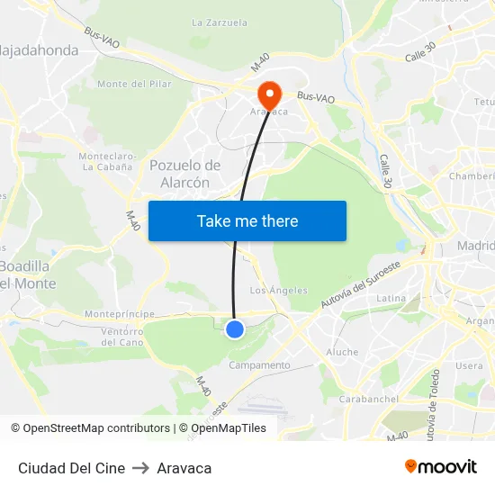 Ciudad Del Cine to Aravaca map