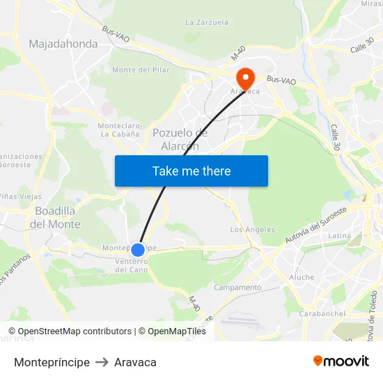 Montepríncipe to Aravaca map