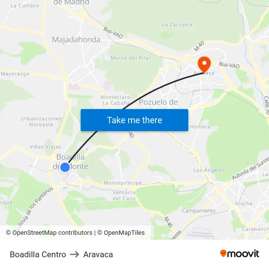 Boadilla Centro to Aravaca map
