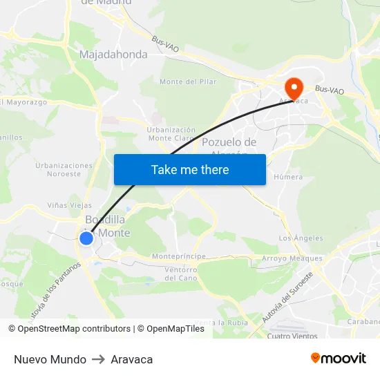 Nuevo Mundo to Aravaca map