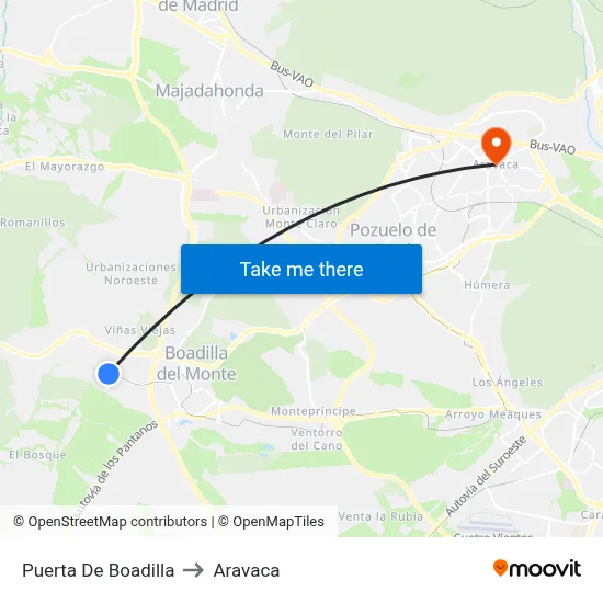 Puerta De Boadilla to Aravaca map