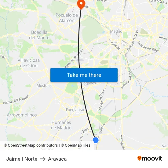 Jaime I Norte to Aravaca map