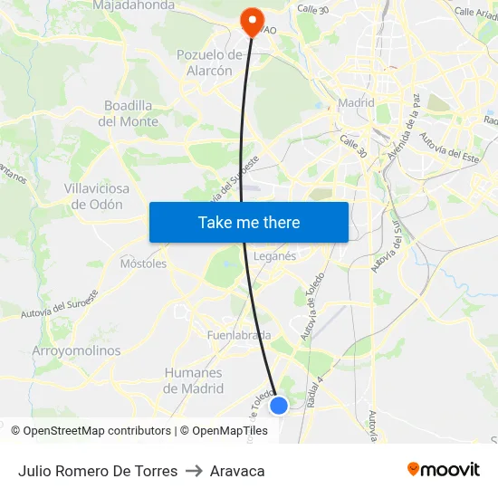 Julio Romero De Torres to Aravaca map