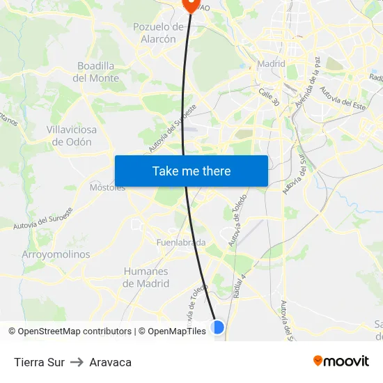 Tierra Sur to Aravaca map