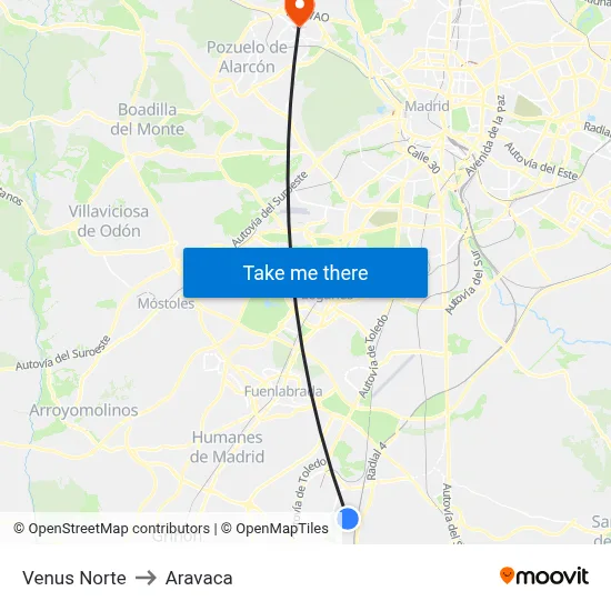 Venus Norte to Aravaca map