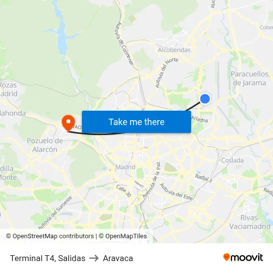 Terminal T4, Salidas to Aravaca map