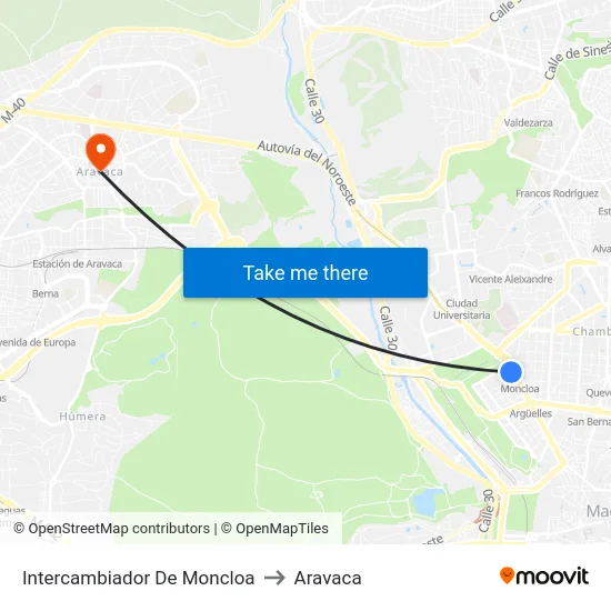Intercambiador De Moncloa to Aravaca map