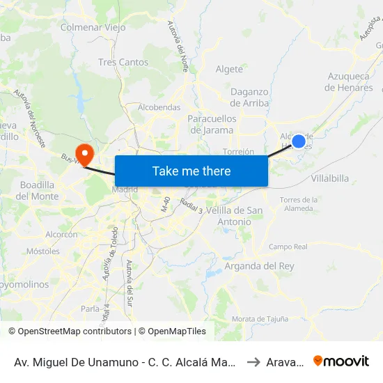 Av. Miguel De Unamuno - C. C. Alcalá Magna to Aravaca map