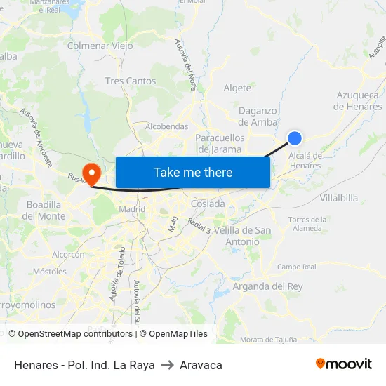 Henares - Pol. Ind. La Raya to Aravaca map