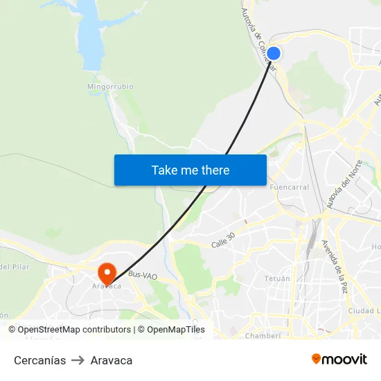 Cercanías to Aravaca map
