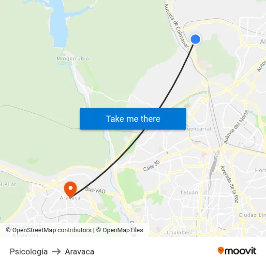 Psicología to Aravaca map