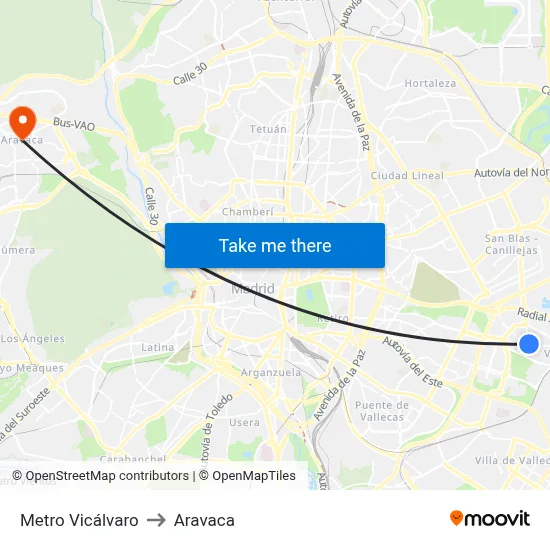 Metro Vicálvaro to Aravaca map