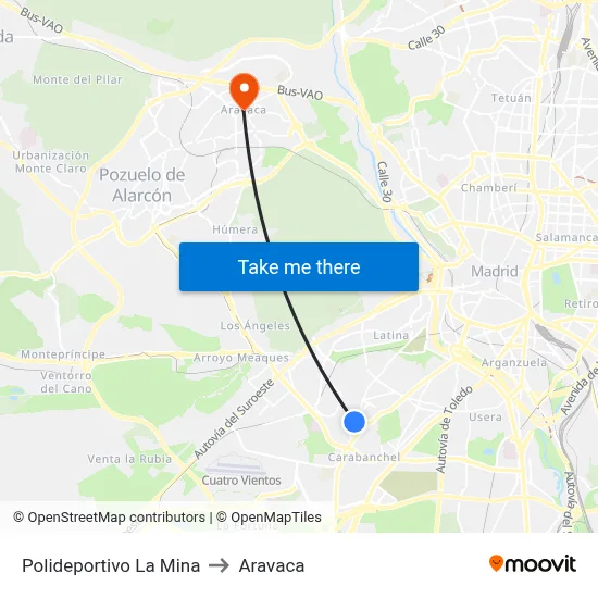 Polideportivo La Mina to Aravaca map