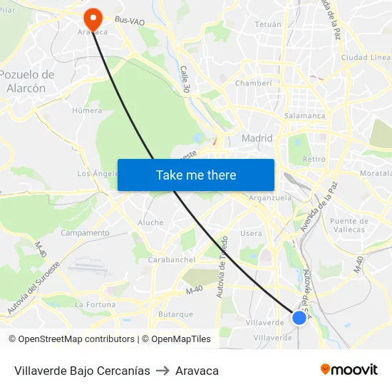 Villaverde Bajo Cercanías to Aravaca map