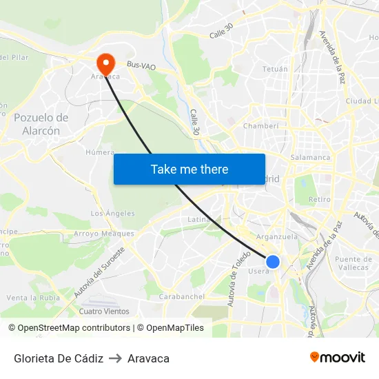 Glorieta De Cádiz to Aravaca map