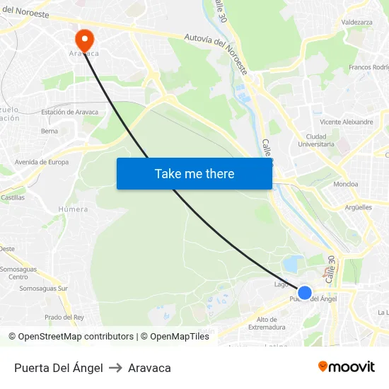Puerta Del Ángel to Aravaca map