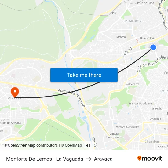 Monforte De Lemos - La Vaguada to Aravaca map