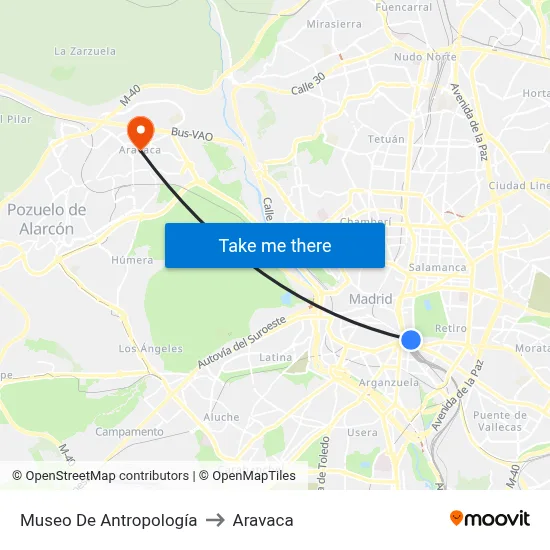 Museo De Antropología to Aravaca map