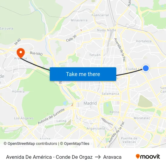Avenida De América - Conde De Orgaz to Aravaca map