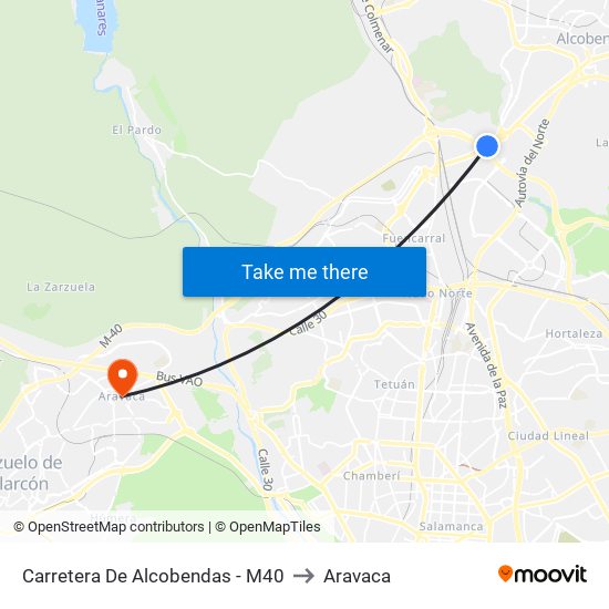 Carretera De Alcobendas - M40 to Aravaca map