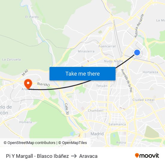 Pi Y Margall - Blasco Ibáñez to Aravaca map