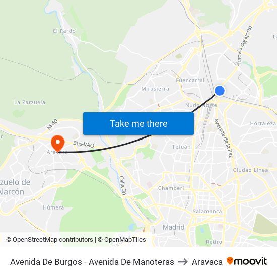 Avenida De Burgos - Avenida De Manoteras to Aravaca map