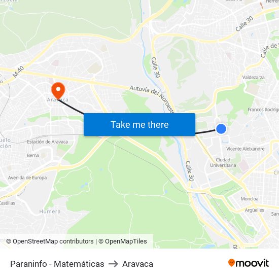 Paraninfo - Matemáticas to Aravaca map