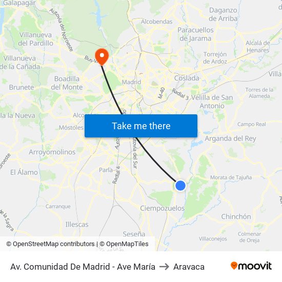Av. Comunidad De Madrid - Ave María to Aravaca map