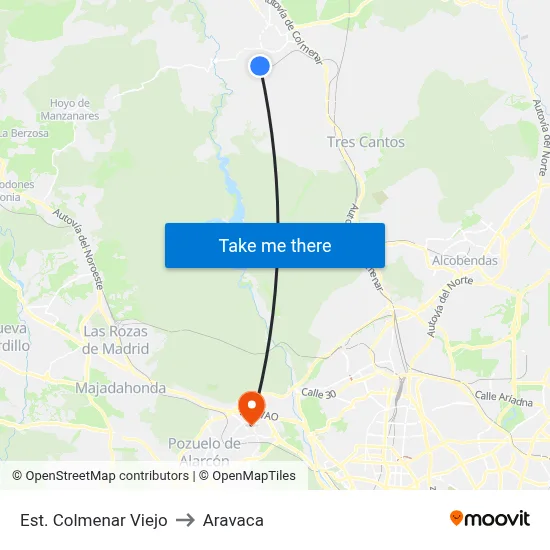 Est. Colmenar Viejo to Aravaca map