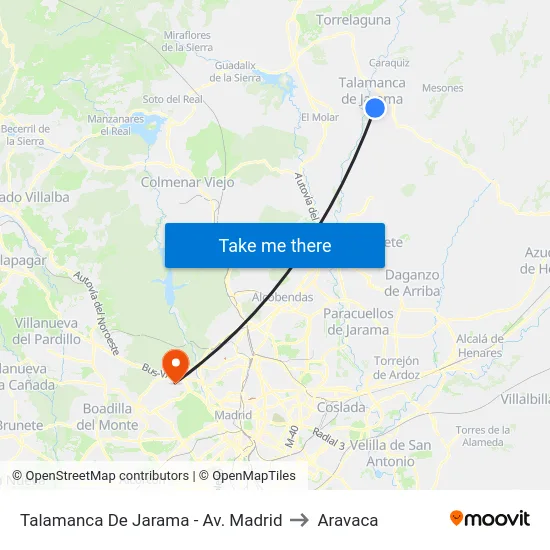Talamanca De Jarama - Av. Madrid to Aravaca map