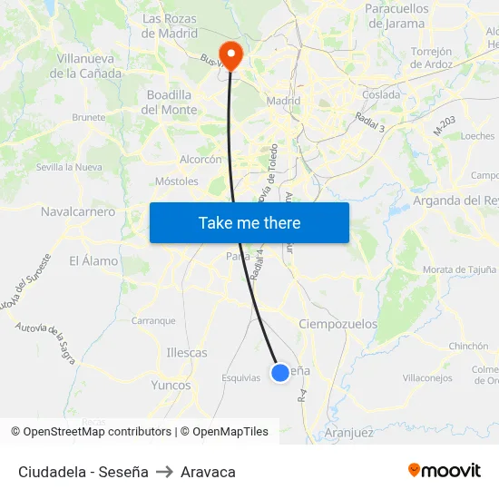 Ciudadela - Seseña to Aravaca map