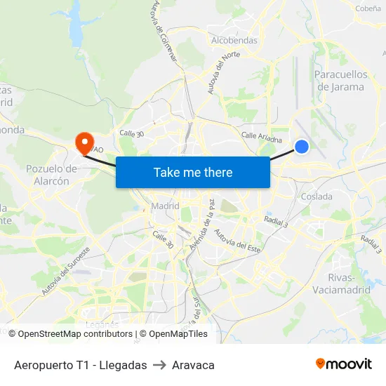 Aeropuerto T1 - Llegadas to Aravaca map