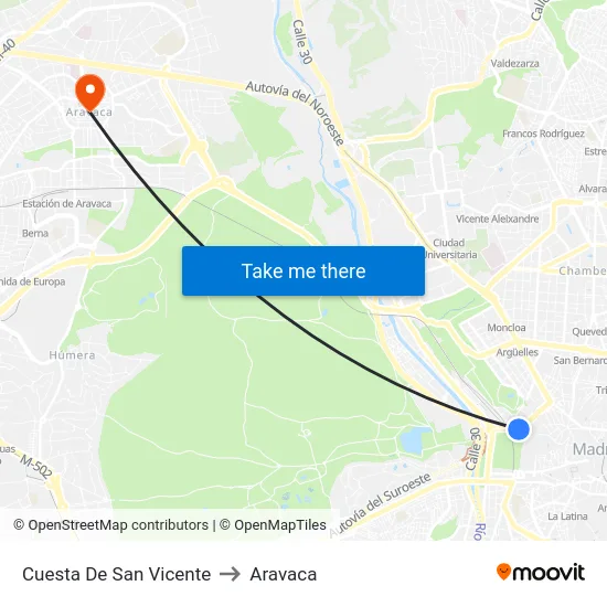 Cuesta De San Vicente to Aravaca map