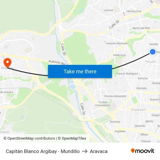 Capitán Blanco Argibay - Mundillo to Aravaca map