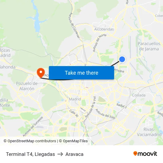 Terminal T4, Llegadas to Aravaca map