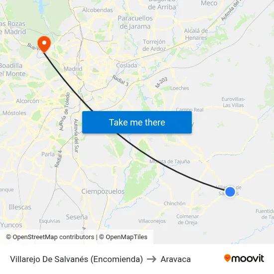 Villarejo De Salvanés (Encomienda) to Aravaca map