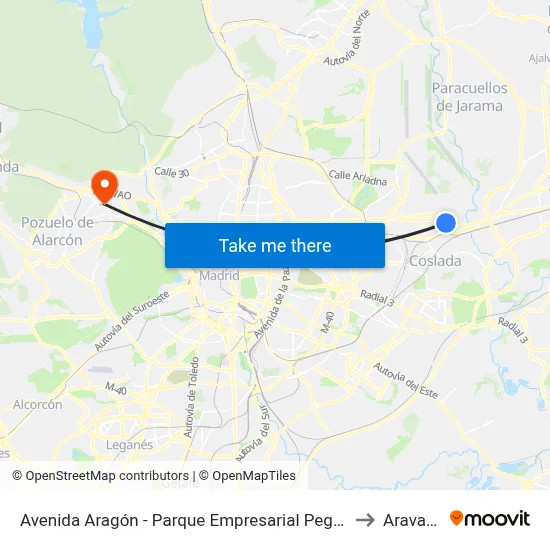 Avenida Aragón - Parque Empresarial Pegaso to Aravaca map
