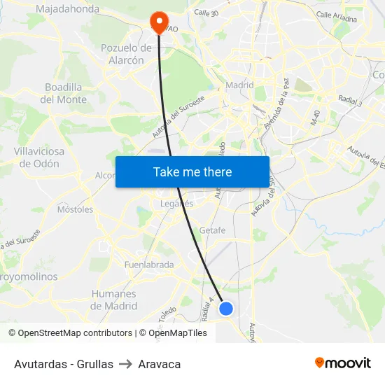 Avutardas - Grullas to Aravaca map